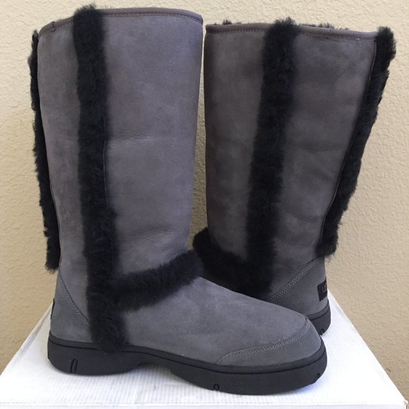 UGG SUNBURST ULTRA TALL BLACK / GREY GRAY WATER RESISTANT BOOTS - Picture 2 of 6